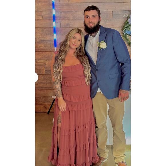 Lulus Compelling Romantic Rusty Rose Ruffled Tiered Maxi Dress Size S - Picture 11 of 11